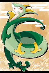 Rule 34 | :d, commentary request, full body, gen 5 pokemon, happy, highres, meow 4023, nintendo, no humans, open mouth, outline, pokemon, pokemon (creature), pokemon focus, red eyes, serperior, smile, solo, tongue