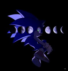1boy animal_ears black_background crescent_moon full_moon gloves green_eyes hedgehog_boy highres looking_at_viewer male_focus moon moon_phases potatokoko red_shoes shoes signature simple_background sonic_(series) sonic_the_hedgehog white_gloves