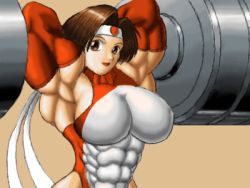 animated animated_gif barbell dumbbell exercising extreme_muscles female_focus kotobuki_makoto lowres mach_breakers muscular namco numan_athletics ren_(tainca2000) weightlifting weights