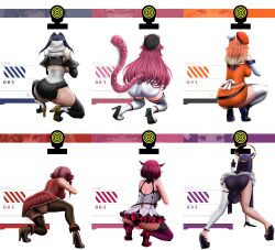 6+girls aiming alternate_hair_length alternate_hairstyle animal_ear_fluff animal_ears ascot ass backboob bare_shoulders beret black_hair black_horns black_panties black_skirt black_thighhighs black_tube_top blackcapbandit boots breasts chain chain_headband chef_hat dress eyeshadow from_behind full_body goddess_of_victory:_nikke hair_intakes half-skirt halo hat high_heel_boots high_heels highres holding hololive hololive_english horns houshou_marine houshou_marine_(1st_costume) irys_(hololive) irys_(irys_2.0)_(hololive) large_breasts long_hair looking_at_viewer makeup meme mini_chef_hat multicolored_hair multiple_girls multiple_hats nikke&#039;s_shooting_pose_(meme) ninomae_ina&#039;nis ninomae_ina&#039;nis_(1st_costume) orange_hat ouro_kronii ouro_kronii_(1st_costume) panther_ears panther_girl panther_tail panties pink_eyeshadow pink_hair pleated_skirt pointy_ears purple_hair raora_panthera raora_panthera_(1st_costume) red_hair shooting_range short_hair simple_background skirt solo strapless streaked_hair tail takanashi_kiara takanashi_kiara_(1st_costume) target target_practice thigh_boots thighhighs thighs tube_top underwear veil virtual_youtuber white_ascot white_background white_boots white_dress white_hair white_unitard yellow_eyes
