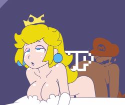1boy 1girl 1up animated animated_gif bouncing_breasts breasts crown gameplay_mechanics hat hetero high_heels jewelry mario mario_(series) minuspal nintendo nude orgasm princess_peach sex super_mario_bros._1 text_focus