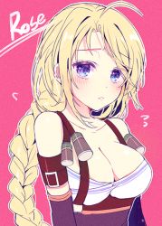 00s 1girl :o ahoge arm_belt bad_id bad_pixiv_id bare_shoulders blonde_hair blue_eyes blush braid breasts buckle capsule character_name cleavage collarbone corset detached_sleeves dungeon_and_fighter elsword expressionless eyebrows female_focus female_gunner_(dungeon_and_fighter) flying_sweatdrops freyja_(elsword) large_breasts long_hair long_sleeves looking_at_viewer male_gunner_(dungeon_and_fighter) male_ranger_(dungeon_and_fighter) multicolored_eyes parted_lips pinb pink_background portrait purple_eyes rose_(elsword) simple_background single_braid solo tareme teeth underbust upper_body