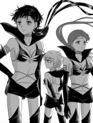 Rule 34 | 3girls, back, bare shoulders, bishoujo senshi sailor moon, bishoujo senshi sailor moon stars, boots, bra, breasts, brooch, choker, cleavage, jewelry, kedamonoko, long hair, median furrow, midriff, multiple girls, navel, ponytail, sailor collar, sailor star fighter, sailor star healer, sailor star maker, seiya kou, short shorts, shorts, shoulder blades, small breasts, taiki kou, thigh boots, underwear, very long hair, white hair, wing brooch, yaten kou