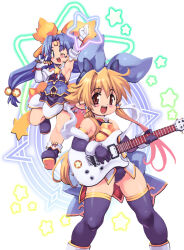 2girls blonde_hair blue_hair character_request guitar highres instrument meryl_star multiple_girls open_mouth shinrabanshou smile tagme teeth yu_3