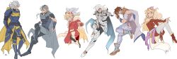 Rule 34 | 1girl, 5boys, absurdres, armor, bandana, bartz klauser, blonde hair, boots, brown hair, cape, cecil harvey, final fantasy, final fantasy i, final fantasy ii, final fantasy iii, final fantasy iv, final fantasy v, final fantasy vi, fingerless gloves, firion, garbage paper, gloves, grey hair, helmet, high heels, highres, in-franchise crossover, multiple boys, onion knight, shoulder spikes, sitting, spikes, standing, tina branford, warrior of light (ff1), white hair