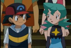Rule 34 | 2boys, 2girls, aged down, ash ketchum, bare shoulders, brock (pokemon), dawn (pokemon), gen 4 pokemon, gloves, green hair, jenny (pokemon), long glove, marble (pokemon), multiple boys, multiple girls, nintendo, official alternate costume, orange eyes, pokemon, pokemon (anime), pokemon dp059, pokemon dppt (anime), spandex