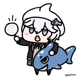 1girl animated animated_gif azur_lane candy food hair_ornament lollipop lowres open_mouth seseren shark shark_hair_ornament u-110_(azur_lane)