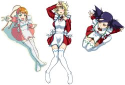00s 3girls :d ahoge apron arika_yumemiya arm_support arms_behind_back artist_collaboration blonde_hair blue_eyes blush braid breasts crossed_ankles crossed_legs erstin_ho female_focus flat_chest from_above garderobe_uniform green_eyes groin happy ikeda_(cpt) itou_yuuji knees_together_feet_apart large_breasts legs long_hair lying multiple_girls my-hime my-otome nigou nina_wang no_shoes oekaki open_mouth orange_eyes orange_hair outstretched_arm outstretched_legs shadow short_hair simple_background sitting smile sunrise_(company) thighhighs thighs toes twin_braids twintails v wariza white_background white_legwear zettai_ryouiki