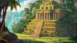 Rule 34 | atlantis, highres, jungle, mountain, nature, pyramid (structure), ruins, tagme, temple, water, waterfall