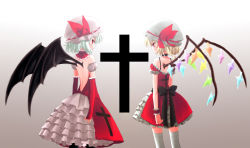 2girls alternate_costume back cross female_focus flandre_scarlet frills ica multiple_girls remilia_scarlet siblings sisters touhou