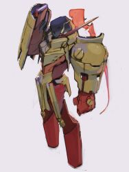 arm_cannon armarouge armor artist_name character_name colored_skin fiery_hair glowing glowing_eyes helmet highres light_trail nintendo pokemon pokemon_(creature) red_eyes red_skin sakuraiisui shoulder_armor simple_background weapon white_background yellow_armor