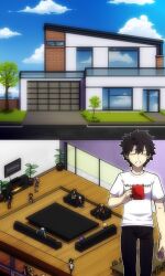 3boys 6+girls anastasia_(swimsuit_archer)_(first_ascension)_(fate) black_hair black_pants blonde_hair brother_and_sister brothers chair circe_(fate) closed_eyes cloud couch cup fate/grand_order fate_(series) father_and_daughter father_and_son feathered_wings fireplace flat_screen_tv fujimaru_aleksandra_(lonewolf4299) fujimaru_anna_(lonewolf4299) fujimaru_helena_(lonewolf4299) fujimaru_meave_(lonewolf4299) fujimaru_nicholas_(lonewolf4299) fujimaru_ritsuka_(male) fujimaru_ronan_(lonewolf4299) fujimaru_saorise_(lonewolf4299) garage glass_door grass highres holding holding_cup house if_they_mated lazyartlazy12 living_room lounge_chair mother_and_daughter mother_and_son multiple_boys multiple_girls open_mouth original pants pink_hair plant pollux_(fate) potted_plant purple_hair red_shirt road scathach_(fate) shirt siblings sisters street table television tree white_hair white_shirt window wings