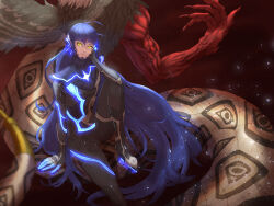 Rule 34 | blue hair, highres, long hair, nahobino, protagonist (smtv), shin megami tensei, shin megami tensei v, very long hair, yellow eyes