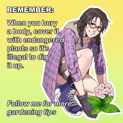 1girl absurdres bespectacled black_eyes black_gloves blue_shoes braid commentary denim denim_shorts english_commentary english_text flower full_body gardening glasses gloves grin hair_over_shoulder hanny_(uirusu_chan) highres hood hood_down hoodie julia_chang looking_at_viewer medium_hair meme namco on_one_knee open_clothes open_hoodie outline plaid_clothes plaid_hoodie pouch public_service_announcement purple_hoodie red-framed_eyewear shoes shorts simple_background sleeves_rolled_up smile sneakers solo tekken tekken_5 thigh_pouch twin_braids