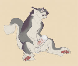 1boy 2015 animal_hands artificial_vagina bad_tag black_fur claws cum cum_on_body cum_on_penis digitigrade erection fangs feet fluffy furry grey_fur highres masturbation multicolored_fur nude orgasm original penis sex_toy simple_background sitting snowskau solo teeth testicles tetton_(species) toe_claws toes white_fur yellow_eyes