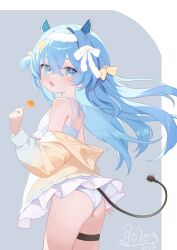 1girl absurdres animal_ears blue_hair highres long_hair looking_at_viewer non-web_source open_mouth solo swimsuit virtual_youtuber