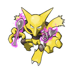 alakazam bent_spoon blacknirrow facial_hair full_body gen_1_pokemon mustache nintendo no_humans pokemon pokemon_(creature) simple_background solo spoon telekinesis white_background