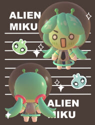 absurdres alien alternate_costume alternate_skin_color alternate_species antennae aqua_hair blush chibi chibi_only dress gloves hatsune_miku helmet highres lavy_(lavnko) leotard low_twintails necktie o_o see-through_clothes see-through_dress twintails vocaloid