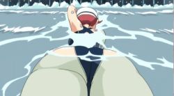 00s 1girl animated animated_gif aoi_anna ass ass_focus ass_shake bare_legs bare_shoulders barefoot blue_one-piece_swimsuit competition_swimsuit crotch female_focus foreshortening goggles huge_ass indoors legs looped one-piece_swimsuit perspective pink_hair pool shinkon_gattai_godannar!! skindentation solo swim_cap swimming swimsuit thick_thighs thighs water wide_hips