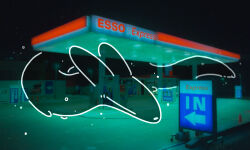 animal animal_focus building closed_eyes creature gas_station ghost night original outdoors ph4_18c photo_background sign sleeping solo