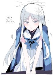 1girl absurdres blue_archive blue_neckerchief blush commentary_request hair_ornament highres himiya_jouzu long_hair nagusa_(blue_archive) neckerchief open_mouth pleated_skirt purple_eyes school_uniform serafuku simple_background sketch skirt snowflake_hair_ornament solo translation_request white_background white_hair white_serafuku white_skirt