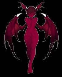1girl absurdres black_background celebelian closed_eyes darkstalkers demon_girl demon_wings full_body head_wings highres lilith_(darkstalkers) multiple_wings nude red_theme short_hair simple_background solo standing twitter_username wings