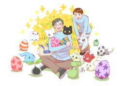 botamon bubbmon chicomon choromon closed_eyes digimon digimon_(creature) digitama egg flower glasses highres izumi_koshiro kido_shuu leafmon nyokimon open_mouth pipimon pitchmon poyomon punimon pururumon tsubumon yukimibotamon yuramon zurumon