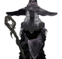 1girl bare_shoulders black_dress black_skin breasts cleavage closed_mouth colored_skin cowboy_shot curtained_hair dress elden_ring elden_ring_nightreign facing_viewer gd1lv grey_eyes hat holding holding_staff large_breasts long_hair looking_at_viewer mage_staff pixel_art recluse_(elden_ring) solo staff white_background white_hair wide_sleeves witch witch_hat