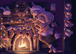 :d :o ^_^ absurdres animal_ears around_corner black_footwear black_gloves black_pantyhose blonde_hair blue_hair box braid carrot carrot_hair_ornament chibi christmas christmas_ornaments christmas_stocking christmas_tree christmas_wreath closed_eyes cup dark-skinned_female dark_elf dark_skin doorway double_bun drawing_(object) dress drinking_glass elf explosive fire fireplace food-themed_hair_ornament gift gift_bag gift_box gloves green_hair hair_bun hair_ornament hard_hat hat helmet highres hololive hololive_fantasy houshou_marine indoors long_hair looking_at_another looking_down night open_mouth panda pantyhose peeking pekomon_(usada_pekora) plate pointy_ears ponytail puffy_short_sleeves puffy_sleeves rabbit_ears rabbit_girl red_eyes red_hair santa_costume santa_dress santa_hat shiranui_flare shirogane_noel short_sleeves silver_hair smile sneaking symbol-shaped_pupils tnt tnt_block_(minecraft) twin_braids uruha_rushia usada_pekora very_long_hair virtual_youtuber wreath zetxune