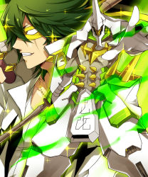10s 1boy armor bad_id bad_pixiv_id dual_persona full_armor green_hair kill_la_kill male_focus mask mojya sanageyama_uzu sanageyama_uzu_(blade_regalia) scar shinai spikes spoilers sword weapon