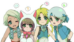 1990s_(style) animal_costume animal_ears arc_(ff3) bandana blush cat_costume child devout final_fantasy final_fantasy_iii final_fantasy_vi fingerless_gloves gloves locke_cole male_focus one_eye_closed retro_artstyle ribbon smile tail vaan_(ff12) wink zidane_tribal