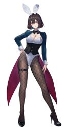 Rule 34 | 1girl, absurdres, android, animal ears, breasts, brown hair, chest tattoo, cleavage, coattails, colored inner hair, corset, fishnet pantyhose, fishnets, hand on own hip, high heels, highleg, highleg leotard, highres, honkai: star rail, honkai (series), leotard, looking at viewer, medium breasts, michiko (ui29), multicolored hair, pantyhose, playboy bunny, rabbit ears, red eyes, red hair, short hair, tattoo, thigh strap, xueyi (honkai: star rail)
