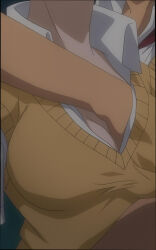 00s anime_screenshot breasts cleavage grabbing_another&#039;s_breast groping highres ikkitousen large_breasts ryomou_shimei stitched third-party_edit