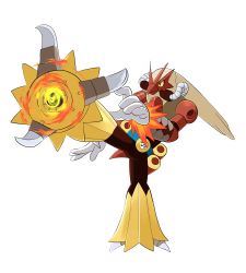 absurdres blaziken closed_mouth commentary_request creatures_(company) fire full_body game_freak gen_3_pokemon highres kicking mechanization mega_man_(series) mega_man_x_(series) nintendo no_humans parody pokemon pokemon_(creature) solo spray_poka standing standing_on_one_leg style_parody transparent_background