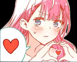 1girl aqua_eyes blush bokutachi_wa_benkyou_ga_dekinai braid collarbone heart heart_hands icon_(computing) kirisu_mafuyu lowres nude solo sweat tsutsui_taishi