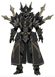 Rule 34 | 1girl, armor, black armor, breastplate, frost von galleria, full armor, gakeppuchi reijou wa kurokishi-sama o horesasetai, gauntlets, gloves, greaves, helmet, highres, knight, looking at viewer, pauldrons, red eyes, reference sheet, shoulder armor, simple background, solo, somechime (sometime1209), white background