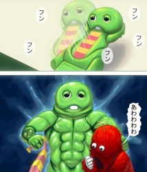 abs bad_id bad_pixiv_id buck_teeth exercising gachapin hirake!_ponkikki kouno_(masao) male_focus manly mukku muscular no_humans sit-up teeth usb what