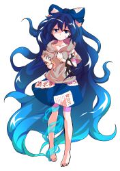1girl absurdly_long_hair alphes_(style) antinomy_of_common_flowers barefoot blue_bow blue_eyes blue_hair blue_skirt bow bowl bracelet closed_mouth collarbone commentary_request dairi damaged full_body furrowed_brow grey_hoodie hair_bow hood hoodie jewelry large_variant_set long_hair looking_at_viewer parody short_sleeves skirt solo standing straight-on stuffed_animal stuffed_cat stuffed_toy style_parody sweatdrop tachi-e touhou transparent_background variant_set very_long_hair yorigami_shion