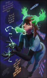 1girl artist_name black_boots black_gloves blue_bodysuit bob_cut bodysuit boots cum danny_phantom ejaculation elbow_gloves ghost gloves hands_on_another&#039;s_head highres impossible_bodysuit impossible_clothes maddie_fenton mind_break orange_hair purple_eyes rape strawberrycreampie veins