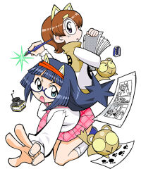 aina_(toranoana) animal_ears aqua_eyes black_eyes black_outline blouse blue-framed_eyewear blue_footwear blunt_bangs blunt_sidelocks bottle breasts bright_pupils brown_dress brown_fur brown_tail brown_trim calligraphy_brush collared_shirt colored_sclera cub dress eraser facing_to_the_side fake_animal_ears fingernails from_side full_body glasses glasses_kauberu_kotora green_outline hair_ornament hairband hairclip holding holding_calligraphy_brush holding_paintbrush holding_paper ink inkwell kauberu_kotora kneehighs light_brown_hair logo_print long_hair long_sleeves manga_(object) medium_breasts mukku_(mook-tv) necktie no_pupils official_art open_mouth outline paintbrush paper papers paw_print pink_necktie pink_sailor_collar pink_skirt plaid_clothes plaid_necktie plaid_skirt profile purple_eyes red_hairband sailor_collar second-party_source semi-rimless_eyewear shirt short_hair sidelocks simple_background skirt sleeve_cuffs smilo_(toranoana) socks spiked_hair straight_hair tiger tiger_ears tora_da_yo. toranoana very_long_hair white_background white_dress white_pupils white_shirt white_sleeve_cuffs white_socks yellow_sclera