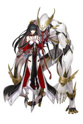 1girl absurdres bare_shoulders black_hair breasts cat_o&#039;_nine_tails claws commission creature cyclops full_body highres holding holding_whip long_hair long_tongue looking_at_viewer medium_breasts mytea_(soso) one-eyed original pelvic_curtain ponytail red_eyes skeb_commission tongue tongue_out vial waist_cape whip white_background