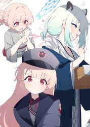 Rule 34 | 2girls, absurdres, animal ears, blue archive, dress, gown, green hair, hagoonha, halo, highres, multiple girls, nodoka (blue archive), nodoka (hot spring) (blue archive), official alternate costume, official alternate hairstyle, pink hair, purple eyes, purple halo, red eyes, red halo, shigure (blue archive), shigure (hot spring) (blue archive), simple background, weasel ears, weasel girl, white background