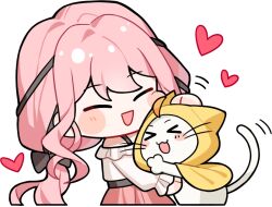 &gt;_&lt; 1girl ^_^ ahoge animal animal_hug artist_request bare_shoulders belt black_belt black_bow black_ribbon blush_stickers bow bra_strap cat chibi cloak closed_eyes clothed_animal cropped_legs ear_covers frilled_shirt frilled_sleeves frills hair_bow hair_ribbon hand_on_another&#039;s_head happy heart hood hood_up hooded_cloak infinity_nikki long_hair long_sleeves low_twintails momo_(nikki) motion_lines nikki_(nikki) nikki_(series) non-web_source off-shoulder_shirt off_shoulder official_art open_mouth perfect_start_(infinity_nikki) petting pink_hair pink_skirt pleated_skirt puffy_long_sleeves puffy_sleeves ribbon shirt sidelocks skirt sleeves_past_wrists smile tail tail_wagging transparent_background tress_ribbon twintails very_long_hair wavy_hair whiskers white_cat white_shirt yellow_cloak