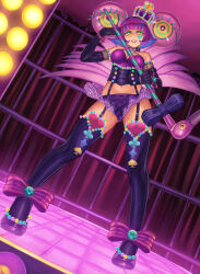 1girl absurdres bad_tag blunt_bangs cane female_focus full_body heart highres hiiragi_alice looking_at_viewer persona persona_5 persona_5_scramble:_the_phantom_strikers pink_hair shadow_(persona) short_hair solo takinashi_(friend_coffee) thighhighs yellow_eyes