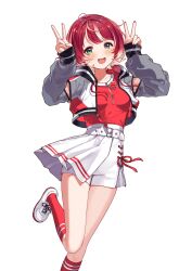 1girl colored_inner_hair commission double_v highres idolmaster idolmaster_va-liv mmmakaron888 multicolored_hair red_hair short_hair skeb_commission smile solo tomori_manaka two-tone_hair v virtual_youtuber