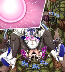 1girl 4boys abs aesc_(fate) aesc_(savior)_(fate) armor bar_censor blonde_hair breastplate cape censored chain colored_skin crack dress fate/grand_order fate_(series) fertilization fingernails gangbang goblin green_skin group_sex high_heels impregnation leotard long_hair masturbation multiple_boys ovum penis precum rape restrained sex shoes sperm_cell torn_clothes vaginal white_cape white_dress white_shoes yagami_(mukage)