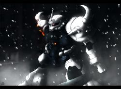 Rule 34 | damaged, gouf, gouf custom, gundam, gundam the plot to assassinate gihren, holding, holding sword, holding weapon, mecha, no humans, robot, snow, spikes, sword, volf505, weapon