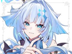 1girl absurdres bare_shoulders blue_eyes blue_hair cerydra_(honkai:_star_rail) crown highres honkai:_star_rail honkai_(series) long_hair looking_at_viewer parted_lips simple_background solo solo_focus upper_body zeijaku