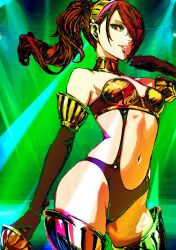 absurdres armor battle_armor bikini_armor gluteal_fold gold_choker hairband high-cut_armor_(persona) highres kirijou_mitsuru oeilvert_fft persona persona_3 ponytail red_eyes red_hair swept_bangs sword weapon