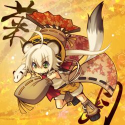 Rule 34 | 1boy, ahoge, animal ears, bare shoulders, blonde hair, emil chronicle online, familiar, folding fan, green eyes, hand fan, rakisuke, short shorts, shorts, shugoma kikuzuki, tail, weasel